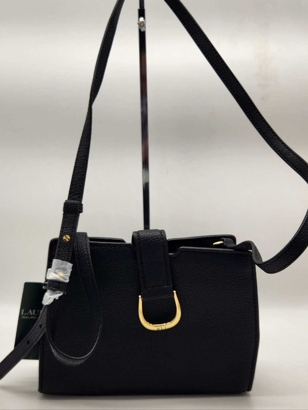 NWT Lauren Ralph Lauren City Pebbled Leather Crossbody Bag Black Gold Hardware